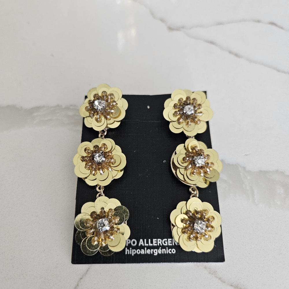 Gold Floral Drop Earrings - Picture 1 of 1
